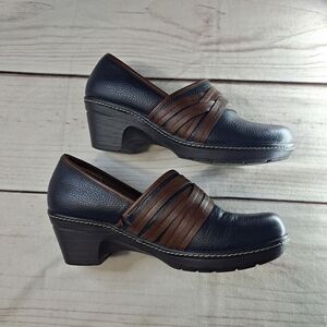 Thom McAn Blue and Brown Heeled Mules Size 9